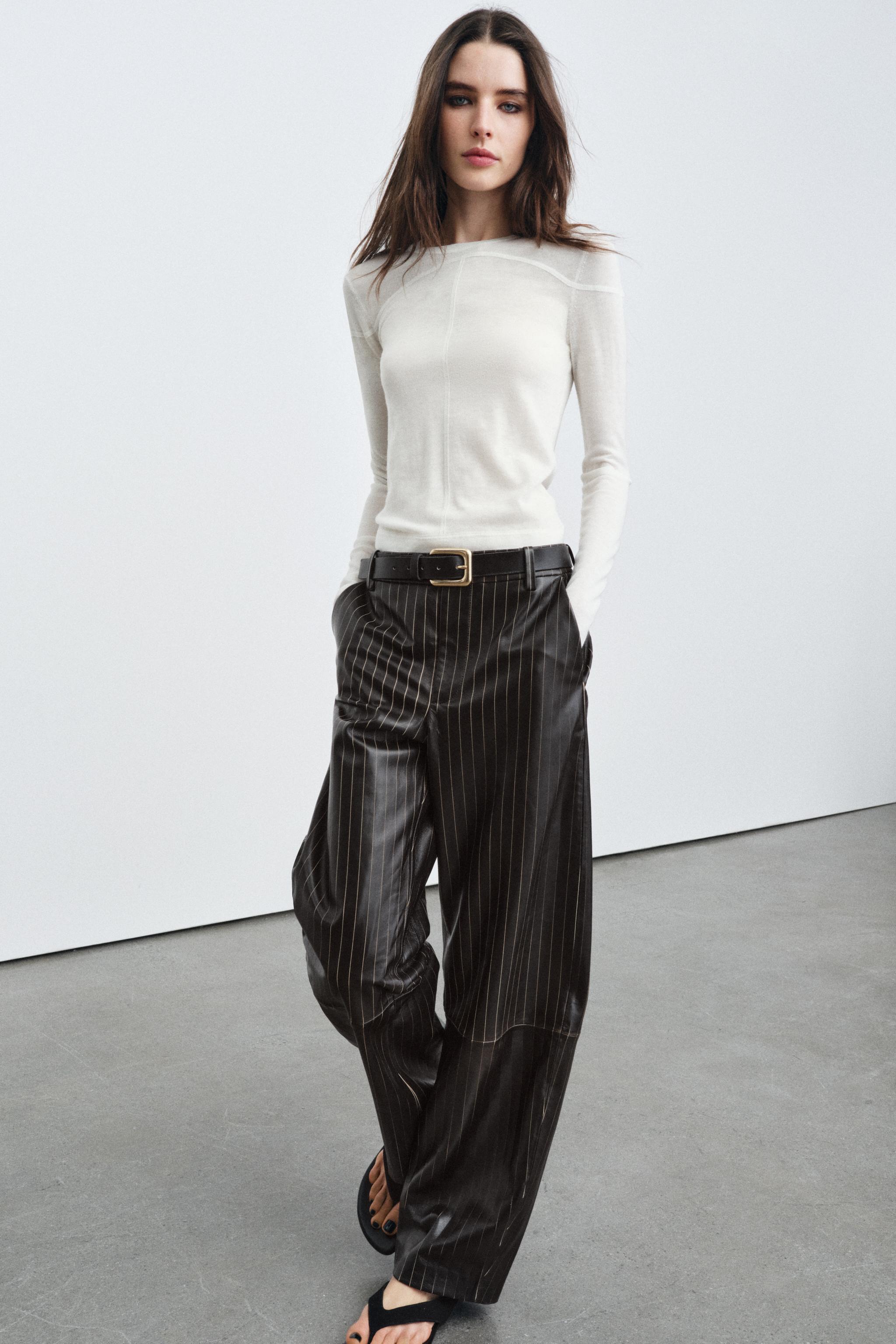 STRIPED LEATHER PANTS ZW COLLECTION LIMITED EDITION